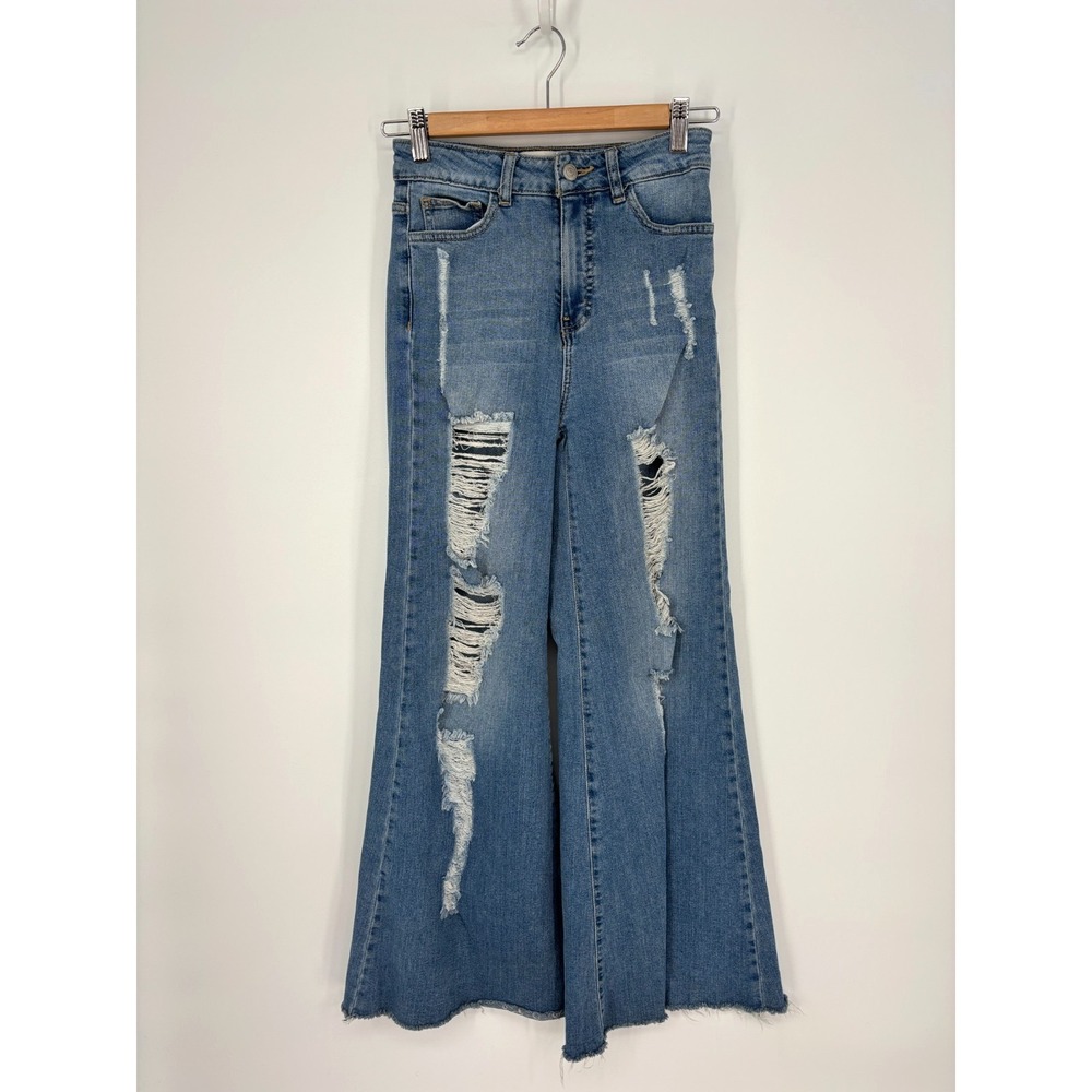 Uniq By Litz Jeans Womens 25/1 Wide Leg Flare Distressed Grunge Made In USA